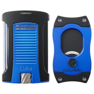 Used Colibri Daytona Lighter & S-Cut Cutter Set Metallic Blue + Black