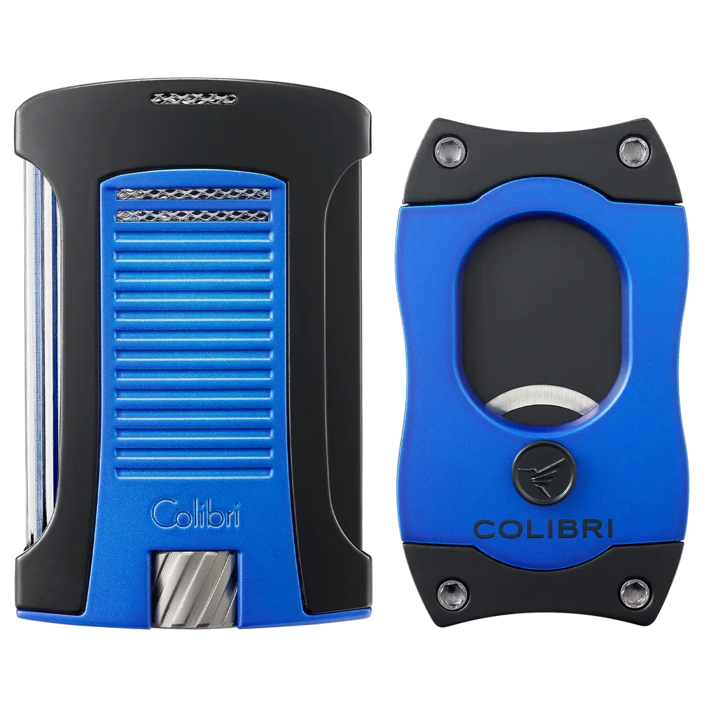 Used Colibri Daytona Lighter & S-Cut Cutter Set Metallic Blue + Black