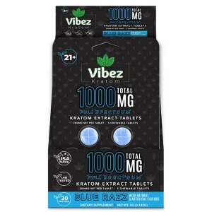 Vibez Kratom Blue Razz 5 Count Blister Card 1000MG - 10 Pack (Box)