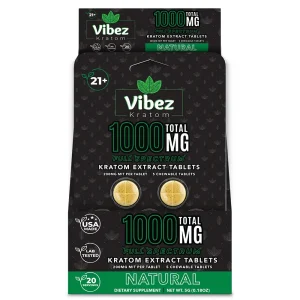Vibez Kratom Natural 5 Count Blister Card 1000MG - 10 Pack (Box)