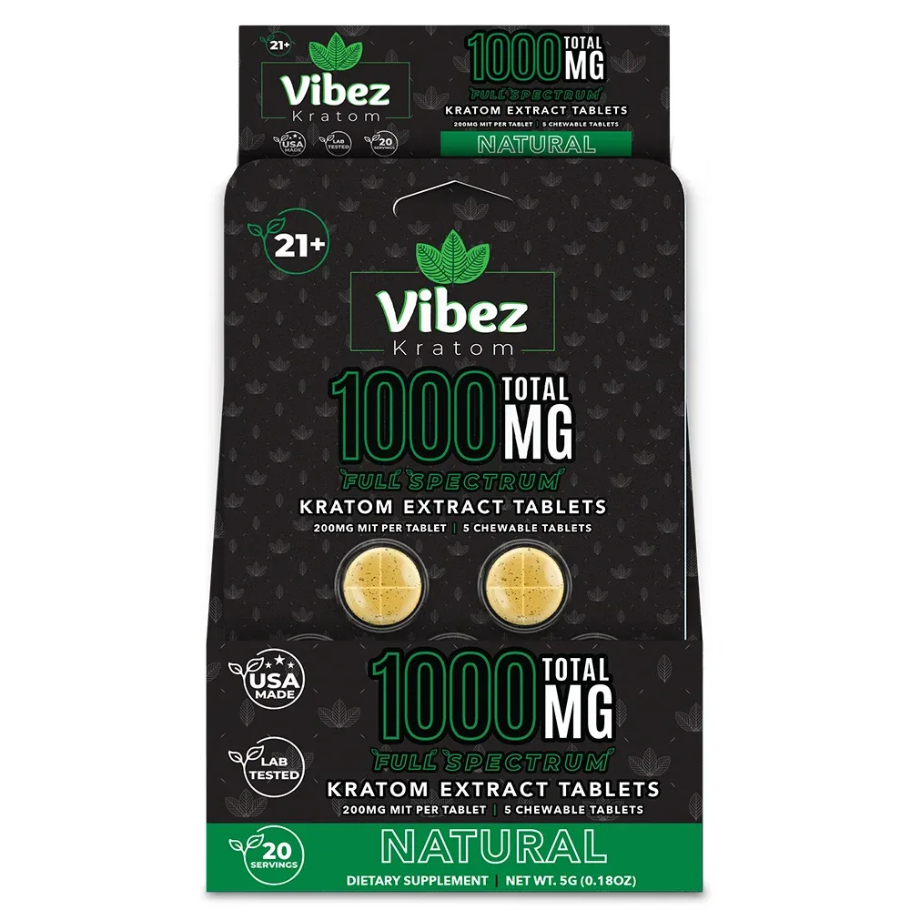 Vibez Kratom Natural 5 Count Blister Card 1000MG - 10 Pack (Box)