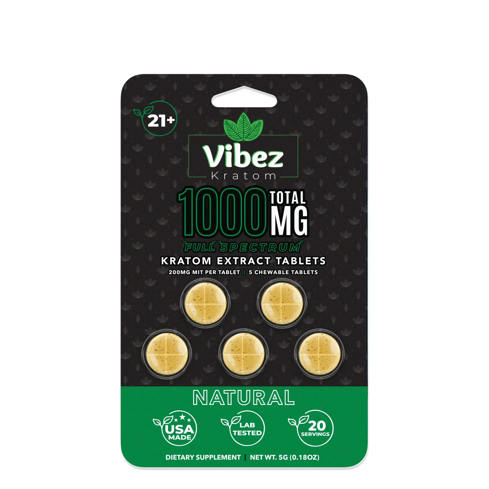 Vibez Kratom Tablets – 1000mg – Natural Flavor